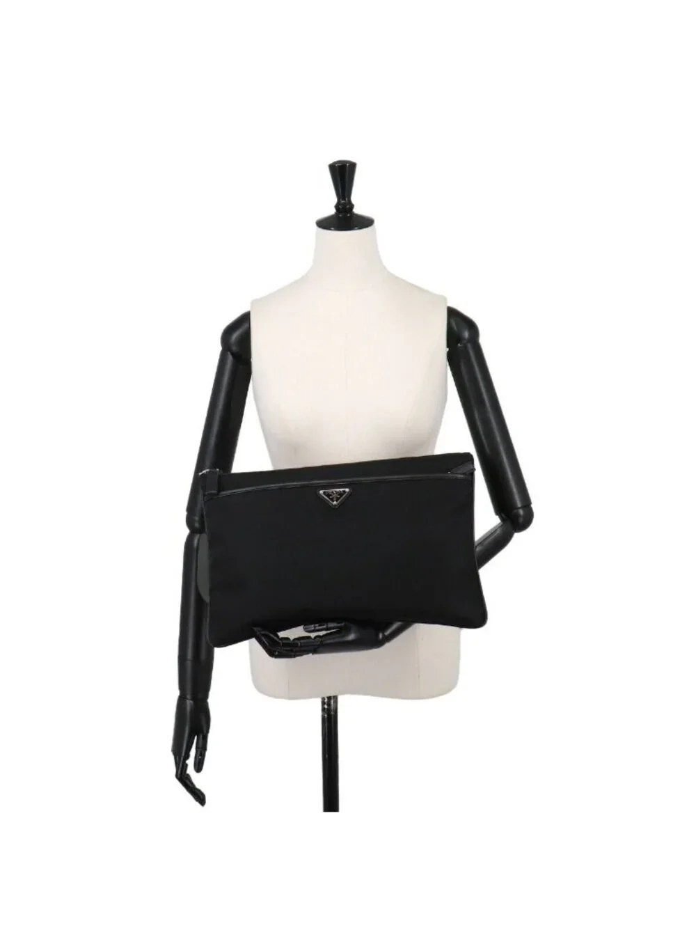 Prada Clutch Nylon Saffiano Leather Black